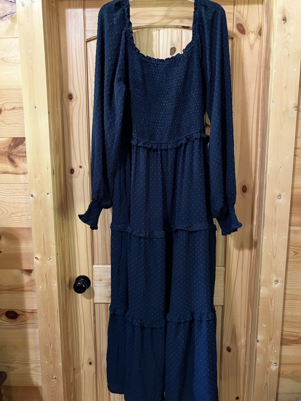 Smocked Navy Long-Sleeve Tiered Maxi Dress - Picture 6 of 8